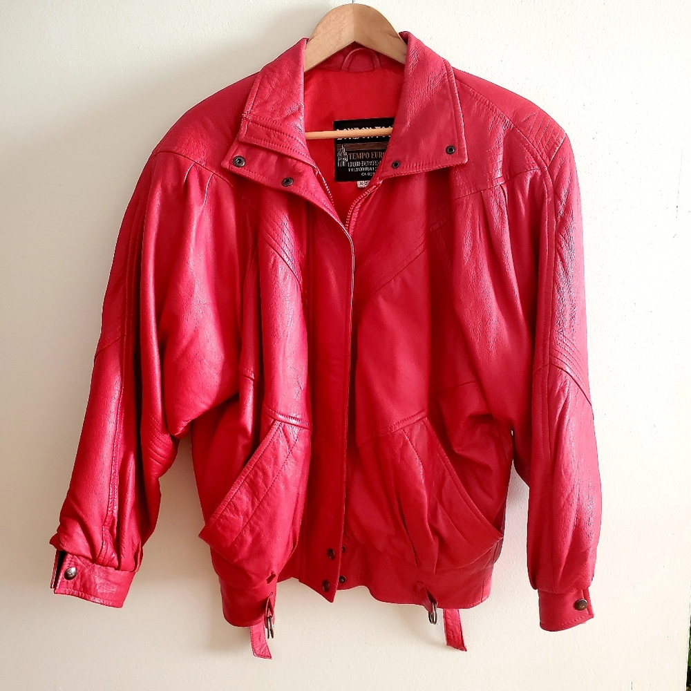 Vintage Red Leather Warm London Fog Jacket